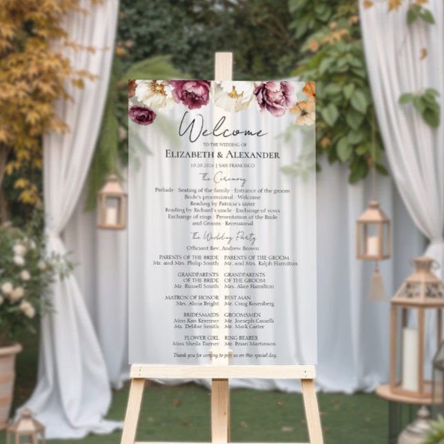 Acrylic Burgundy Wedding Ceremony Program Sign (Creator Uploaded)