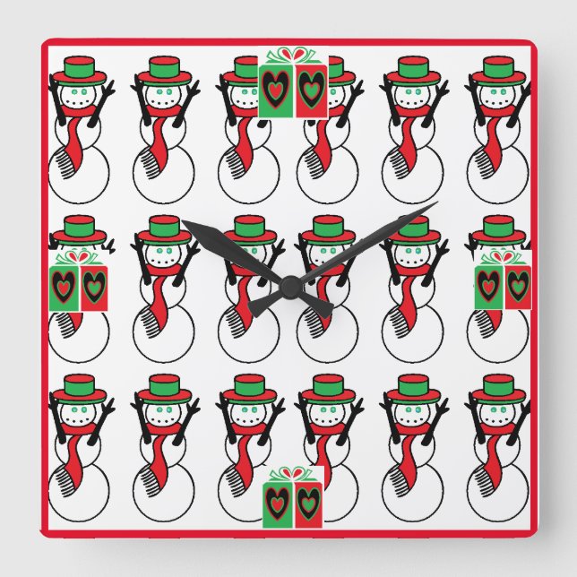 Acrylic Christmas Wall Clock with Snowmen (Front)