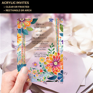 Acrylic Clear Fiesta Floral Wedding BUDGET Acrylic Invitations