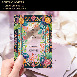 Acrylic Clear Fiesta Folkart Floral Wedding BUDGET Invitations