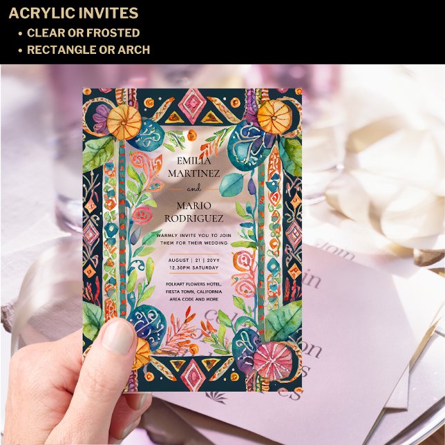 Acrylic Clear Fiesta Folkart Floral Wedding BUDGET Invitations (Creator Uploaded)