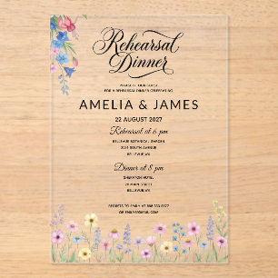 Acrylic Colourful wildflower  rehearsal dinner Invitations