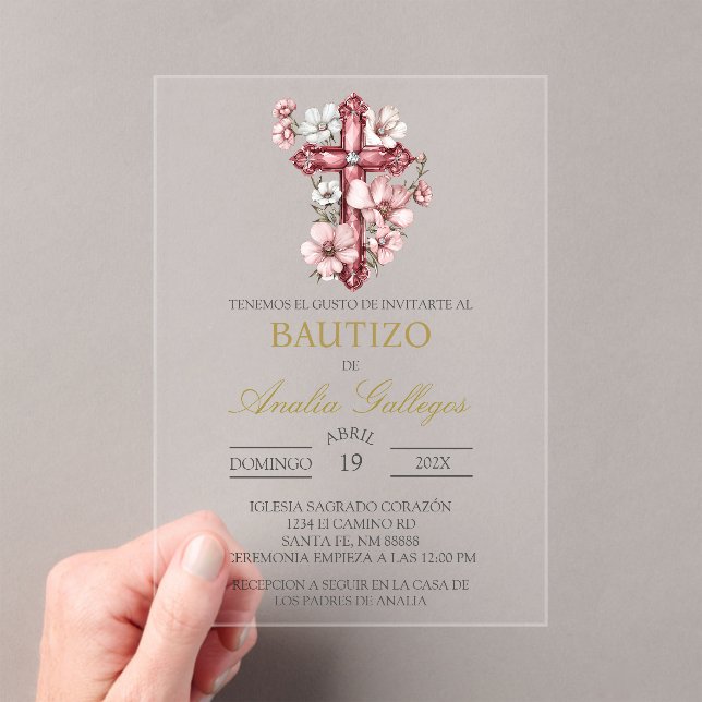 Acrylic Crucifix Spanish baptism Invitation (Insitu (Handheld))