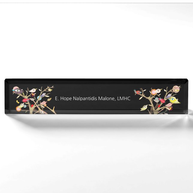 Acrylic Desk Name Plate Whimsy Birds (Front)