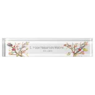 Acrylic Desk Name Plate Whimsy Birds