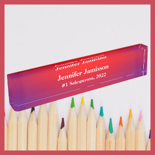 Acrylic Desk Nameplate, #1 Salesperson, Purple Red Nameplate