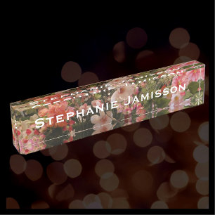 Acrylic Desk Nameplate, Floral Many Flowers Nameplate