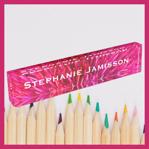 Acrylic Desk Nameplate, Hot Pink Abstract Nameplate