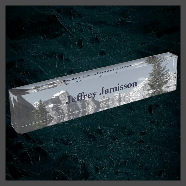 Acrylic Desk Nameplate Mountains Personalised Grey (Creator Uploaded)