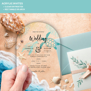 ACRYLIC Destination Wedding Beach Sea Turtles Acrylic Invitations