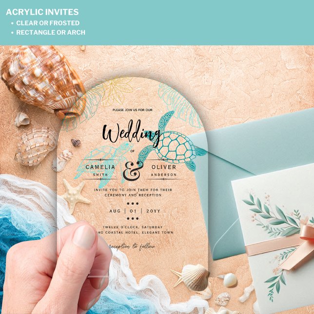 ACRYLIC Destination Wedding Beach Sea Turtles Acrylic Invitations (Creator Uploaded)