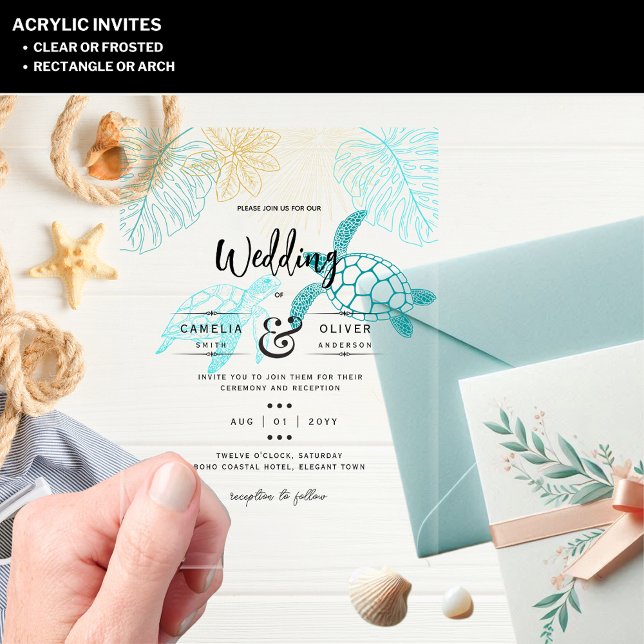 ACRYLIC Destination Wedding Beach Sea Turtles Invitations (Creator Uploaded)