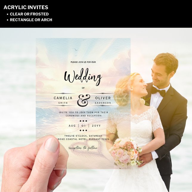 ACRYLIC Destination Wedding Beach Sunset Ocean Invitations (Creator Uploaded)