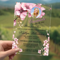 Acrylic Elegant Floral Pink Photo Graduation Party