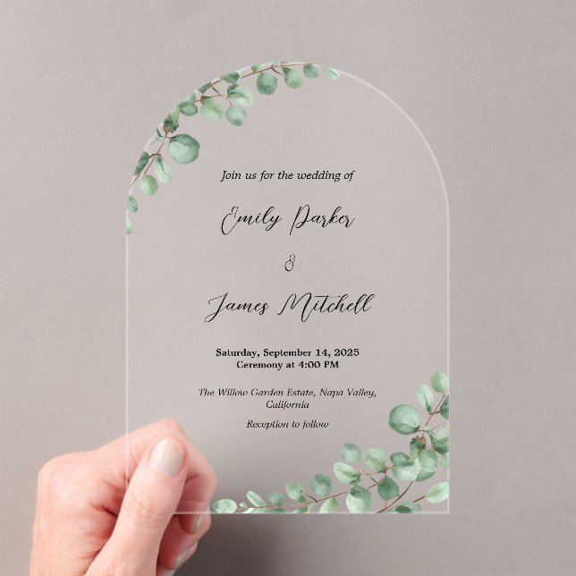 Acrylic Eucalyptus Greenery Wedding Invitation  (Insitu (Handheld))