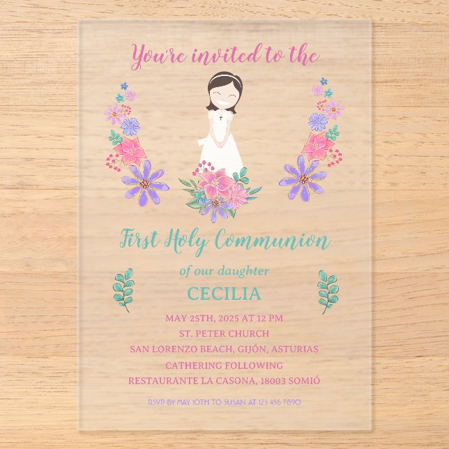 Acrylic First Communion Invitation CECILIA (Front)