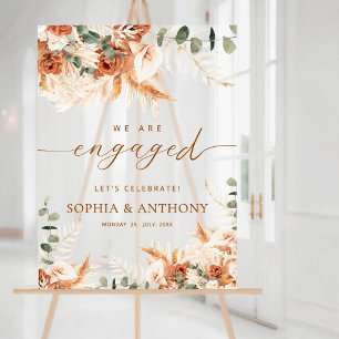 Acrylic Floral Pampas Engagement Party Welcome  Sign