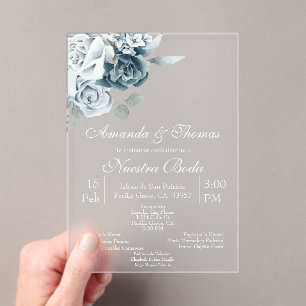 Acrylic floral Spanish Wedding Acrylic Invitations