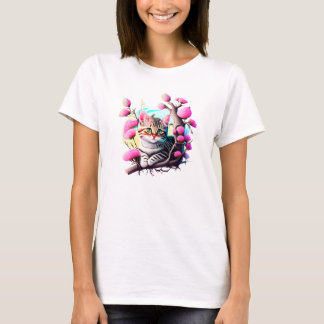 Acrylic Flower Cute Cat T-Shirt