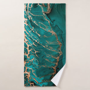 Acrylic Fluid Art. Dark green waves in abstract oc Bath Towel
