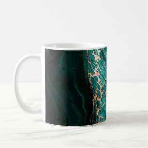 Acrylic Fluid Art. Dark green waves in abstract oc Coffee Mug
