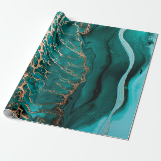 Acrylic Fluid Art. Dark green waves in abstract oc Wrapping Paper