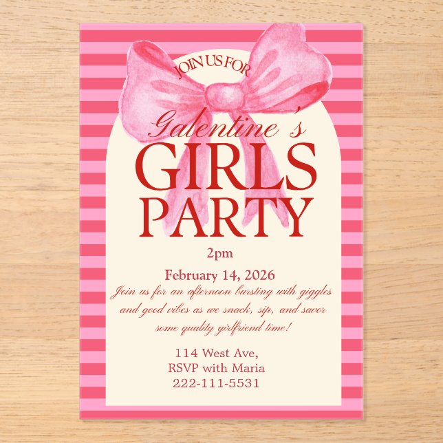Acrylic Galantines party Invitation (Front)