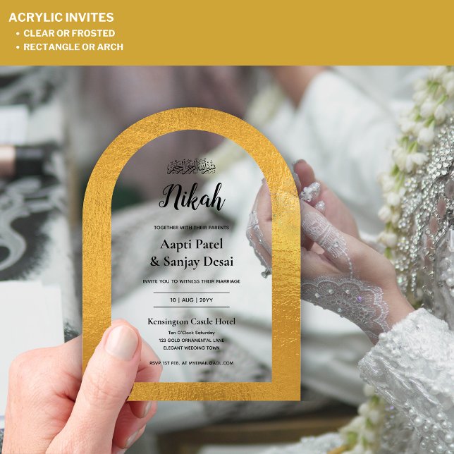 ACRYLIC Gold Arch Islamic Muslim Wedding Elegant Acrylic Invitations (Creator Uploaded)