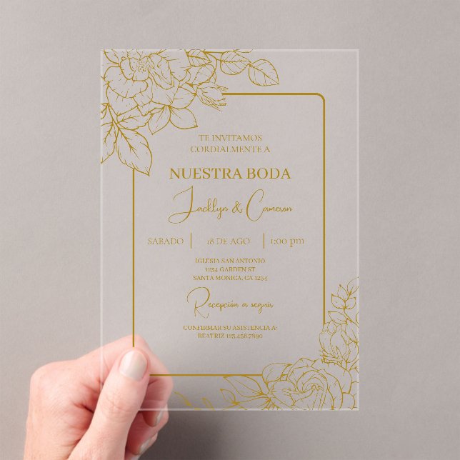 Acrylic gold Floral Spanish Wedding Acrylic Invitations (Insitu (Handheld))