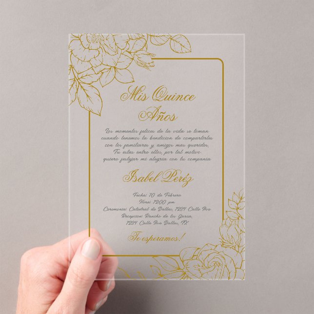 Acrylic Gold frame Spanish Quinceanera  Acrylic Invitations (Insitu (Handheld))