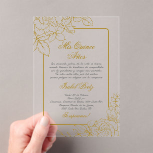 Acrylic Gold frame Spanish Quinceanera Invitations