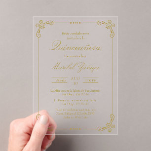 Acrylic gold quinceañera Invitation