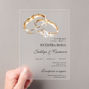 Acrylic gold ring Spanish Wedding Acrylic Invitations