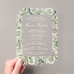 Acrylic greenery background quinceanera invitations