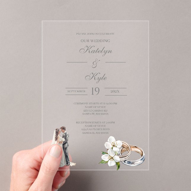 Acrylic Greenery floral with ring Spanish Wedding Invitations (Insitu (Handheld))