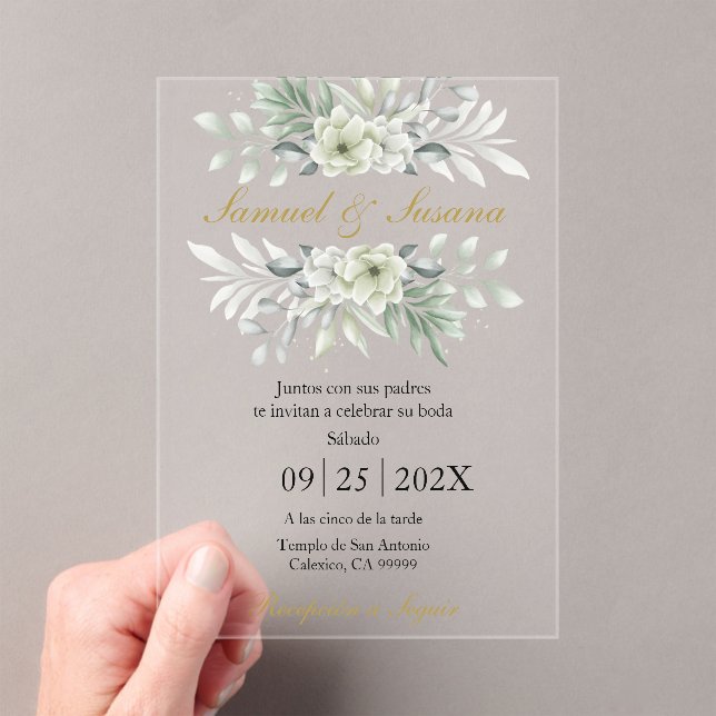 Acrylic greenery wedding acrylic invitations (Insitu (Handheld))