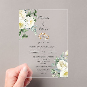 Acrylic greenery white wedding invitations