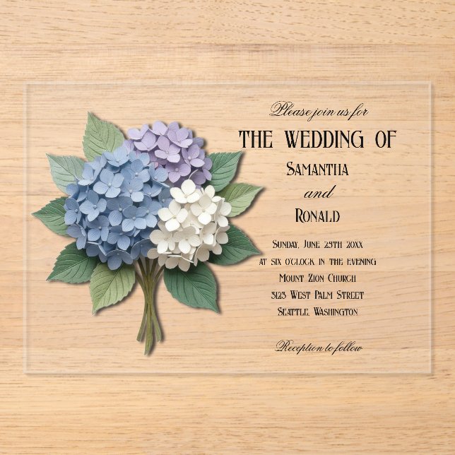 Acrylic Hydrangea Flowers Wedding Invitation (Front)