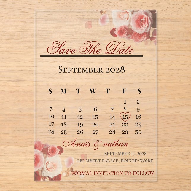 Acrylic Invitation save the date  (Front)