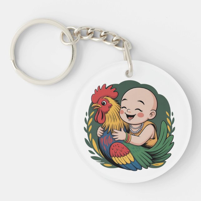Acrylic Keychain | Chloe Baby Hugs The Rooster (Front)