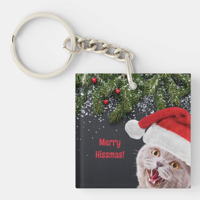 Acrylic Keychain, Merry Hissmas  Key Ring (Front)