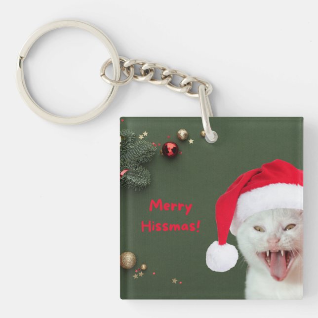 Acrylic Keychain, Merry Hissmas Wishes Key Ring (Front)