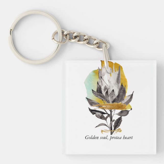 Acrylic Keychain protea flower with gold  (Front)