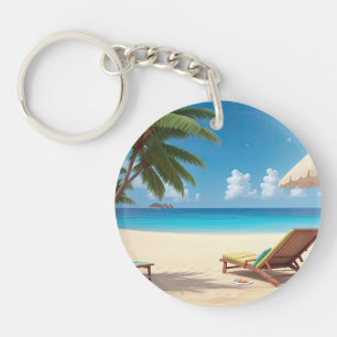 Acrylic Keychain with Tropical Beach Scene