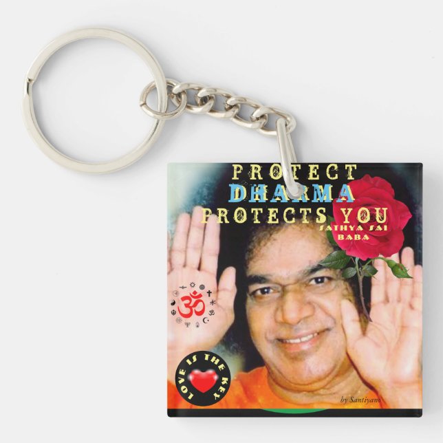 Acrylic keypad Sathya Sai Baba " Protect ... Key Ring (Front)