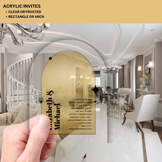 Acrylic Modern Minimalist Gold Black Art Deco Acrylic Invitations (Creator Uploaded)