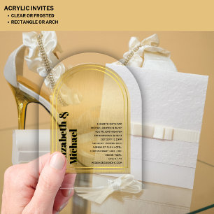 Acrylic Modern Minimalist Simple Bold GOLD Black Acrylic Invitations