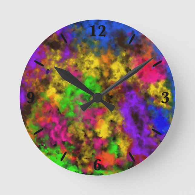 Acrylic Neon Colors Paint Splatter Splash Abstract Round Clock (Front)