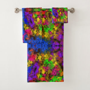 Acrylic Neon Colours Paint Splatter Splash Abstrac Bath Towel Set
