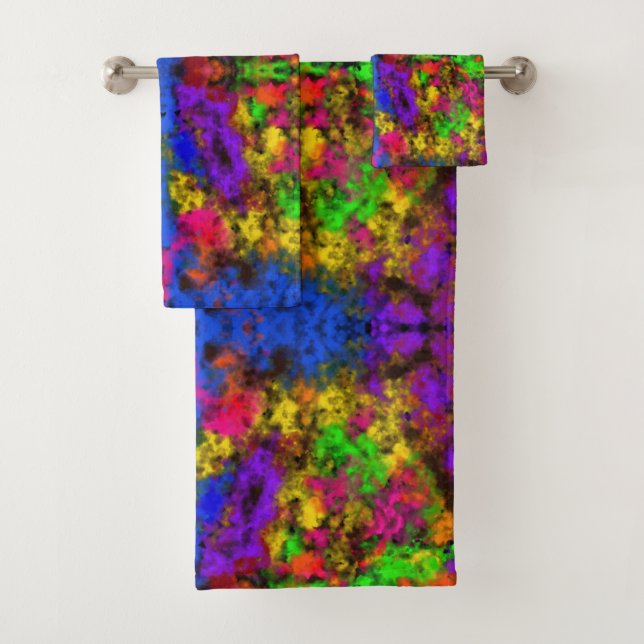 Acrylic Neon Colours Paint Splatter Splash Abstrac Bath Towel Set (Insitu)